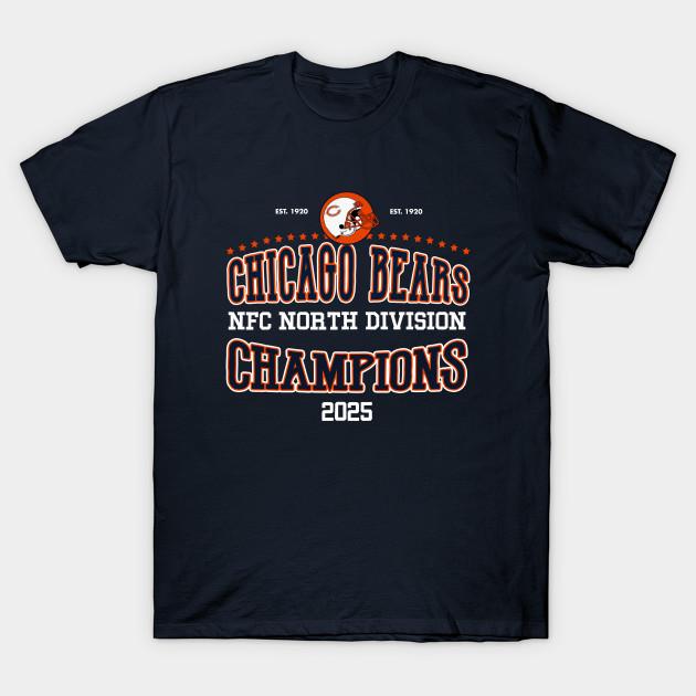 

Men Black Print T-shirt Chicago-Bears-2025-Nfc-North-Champions No-Cut Transfer Paper Print Cotton Tshirt XL Темно-синій