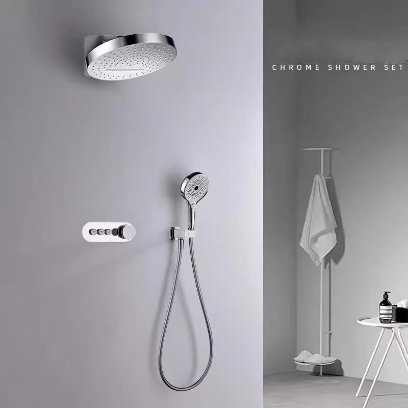 Bathroom Shower Faucet Set Brass Wall Mounted Thermostatic Rainfall style Shower Brush Gold /Gray Finished Three Functions