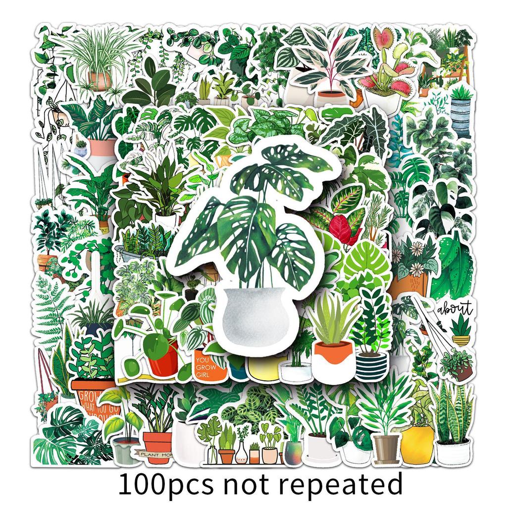 Green Plant Graffiti Stickers: Waterproof DIY Phone Case & Suitcase Set (100 Sheets)