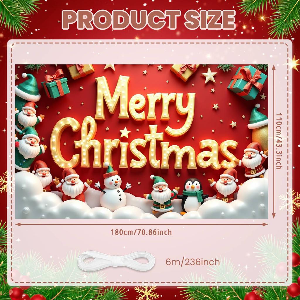 Party Banner Penguin Ornament Christmas Decoration Banner Merry Christmas Banner Lighted Design Christmas Backdrop For Home
