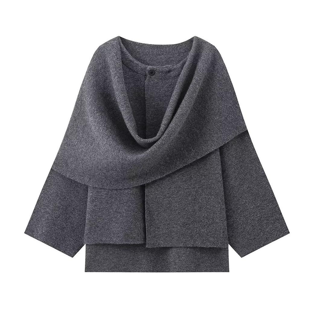 European and American style, French style, women's clothing, fashionable versatile scarf medium and long knitted woolen coat