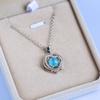 Silver Plated Cat's Eye Stone Double Heart Pendant Necklace, Sparkling CZ Halo Cable Chain Necklace for Women