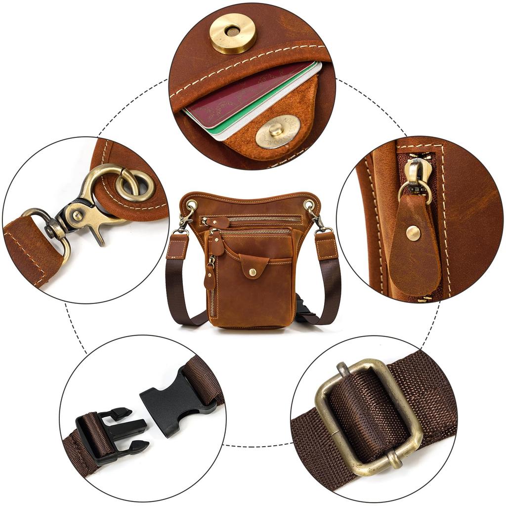 Genuine Leather Leg Waist Hip Belt Waist Work Shoulder Holster Outdoor Sports Bicycle Hiking Fishing Crossbody Smartphone Compatible Men's Bag, Bag,