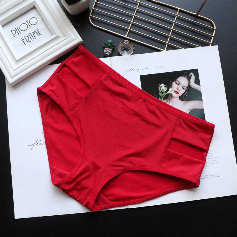 

Нижнее белье больших размеров, женские трусики со средней талией, женские удобные трусы из ледяного шелка с подъемом бедер XL красный