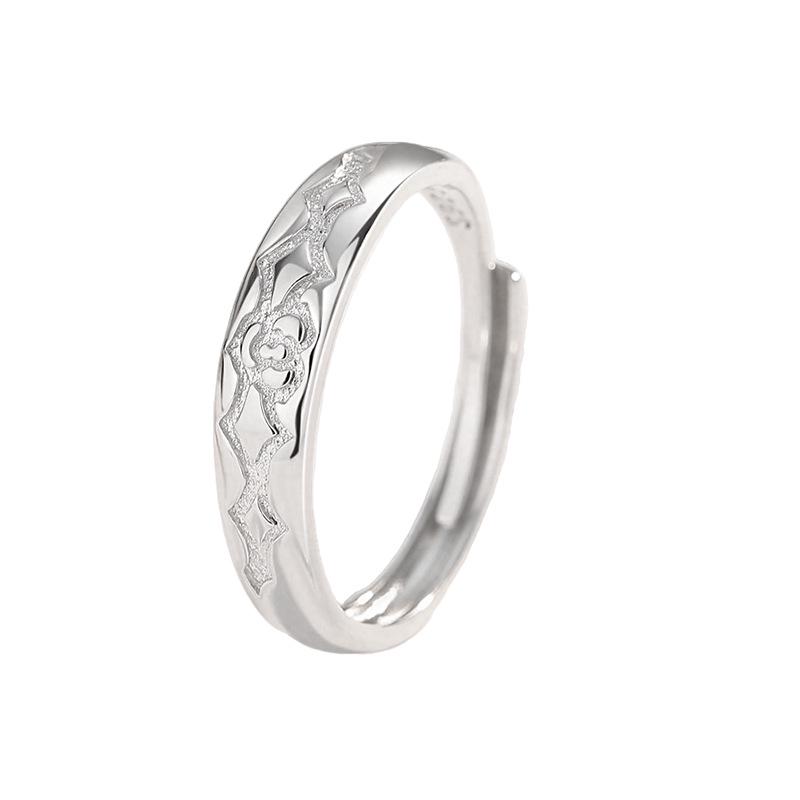 Thorn Rose Couple Rings: S925 Sterling Silver, Forest Style, High-End Flower Open Design Adjustable Open