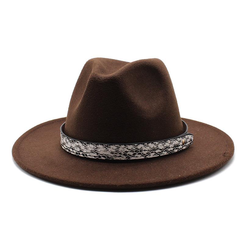 Seasonal White Big Eaves Hat Flat Edge Top Hat Men'S And Women'S Woolen Jazz Hat Lmn173