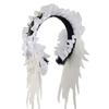 A52E Fashionable Gothic Hair Accessory Headdress With Ruffled Lace And Winged Angel Design For Women And Teens