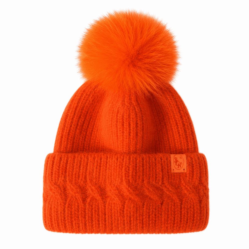 Windproof Knitted Pompom Beanie Twist Knit Thermal Winter Hat Rabbit Fur Beanies Hat For Women