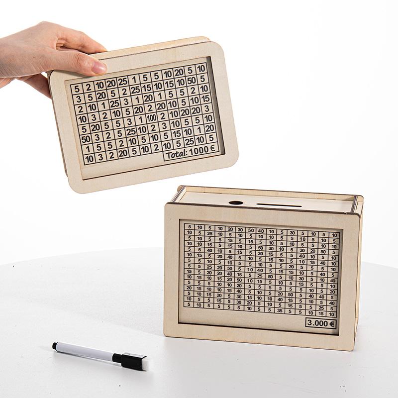 Wooden Piggy Bank 1000/2000/3000/5000/10000 Euro Money Box with Counter Cash Boxes Saving Goal and Numbers Boxes