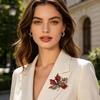 Brooch Pin Autumn Maple Leaf Design Zinc Alloy Pin with Rhinestone Inlay Suits Coats Sweaters Badge Formal Wear Accessory