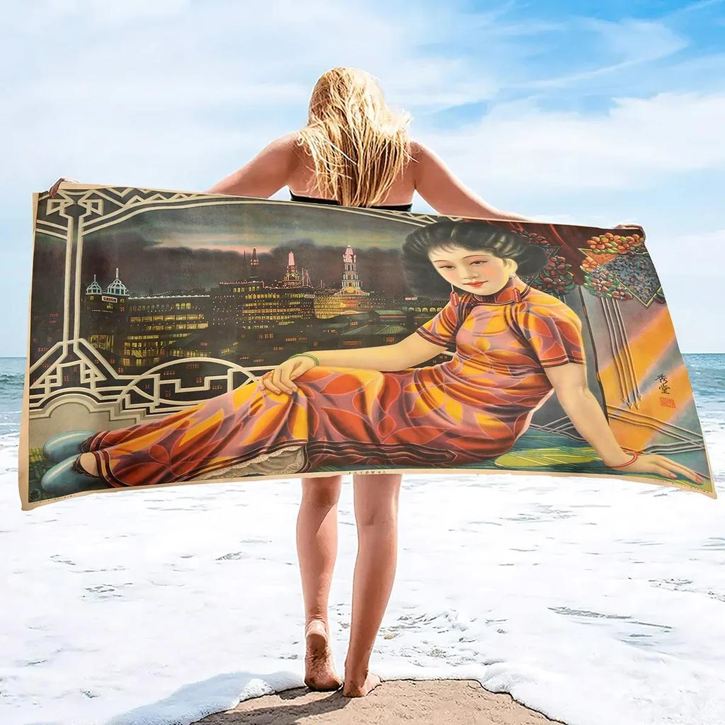 Retro Poster Microfiber Beach Towels Bath Towels Quick Dry Pool Towels Sand Free Beach Blanket for Travel Camping Vacation