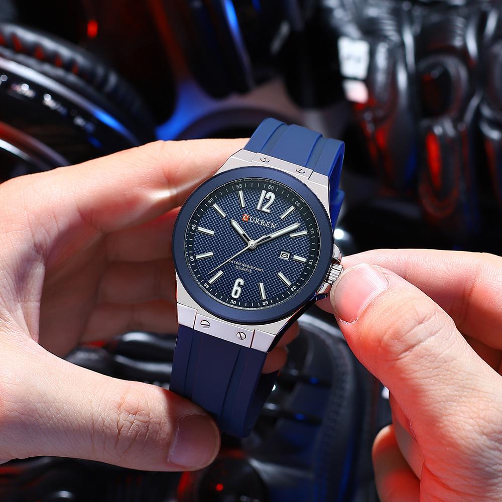 CURREN Simple Fashion Mens Watches New Top Brand Quartz Silicone Strap Wristwatch with Auto Date Waterproof Clock Luminous Hands