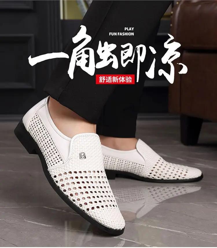 Luxury Summer New High Quality Business Casual Leather Shoes Breathable Hollow Soft Sole Anti Slip Sandalia Masculina Sneaker