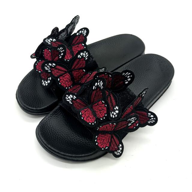 Women Summer Butterfly Slippers Fashion Craft Embroidery Three -Dimensional Butterfly Sandals And Slippers Beach Shoes Flip Flops