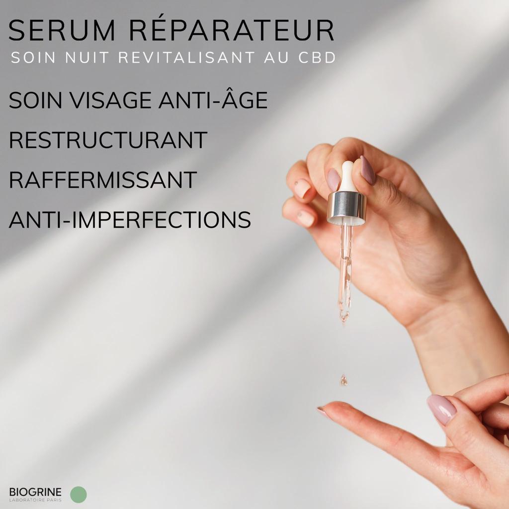 BIOGRINE SERUM NAPRAWCZE Rewitalizująca kuracja na noc z CBD|300mg CBD-30ml|Cera Mieszana|Przeciwstarzeniowa, Restrukturyzująca, Ujędrniająca