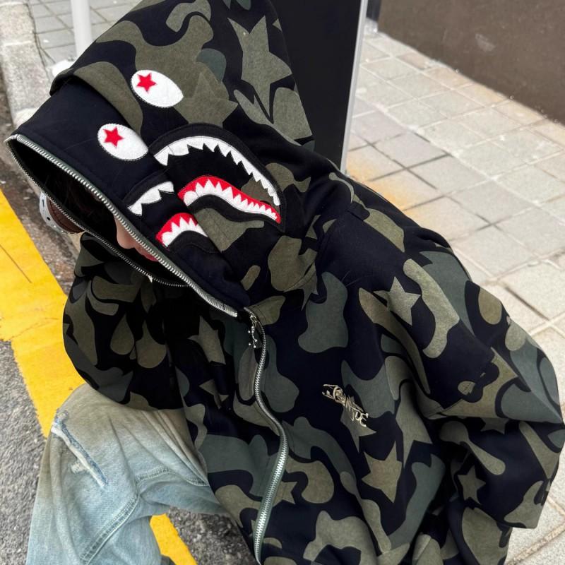 Unisex Camo Hooded Zip-Up Sweatshirt With