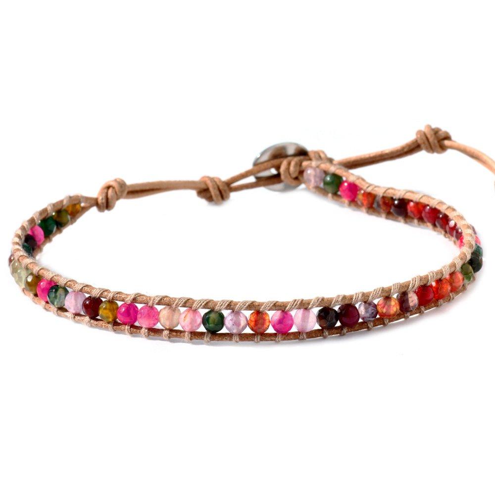 

Binich Natural Stone Leather Anklet for Men and Free Size Mix Women, (Cut Agate)