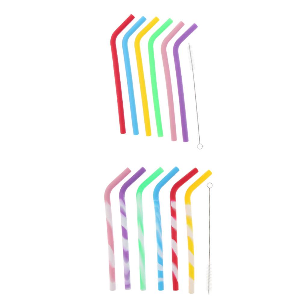 6 Pieces Of Silicone Colored Tea Drinking Straws With Cleaning Brush In The