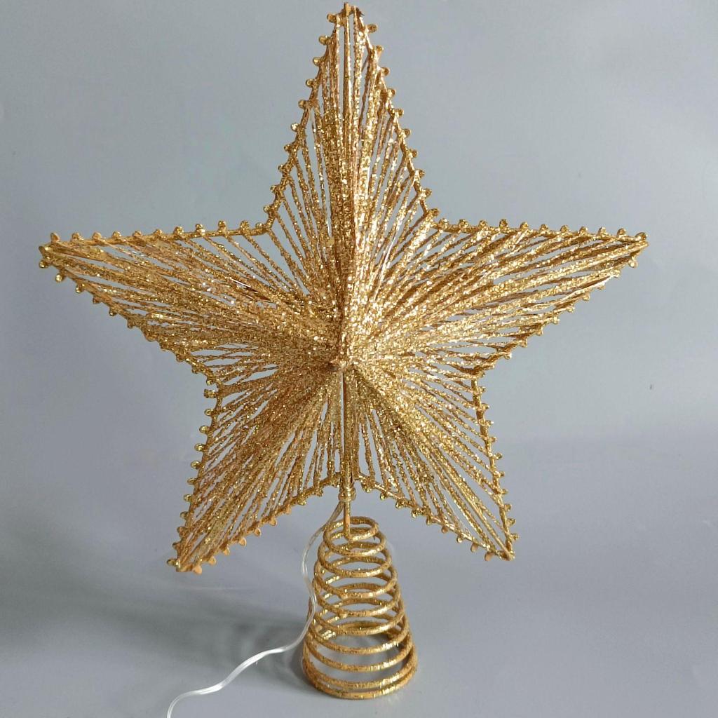 Champagne LED Glowing Christmas Tree Top Star Ornament – Wrought Iron 5-Point Star Decoration