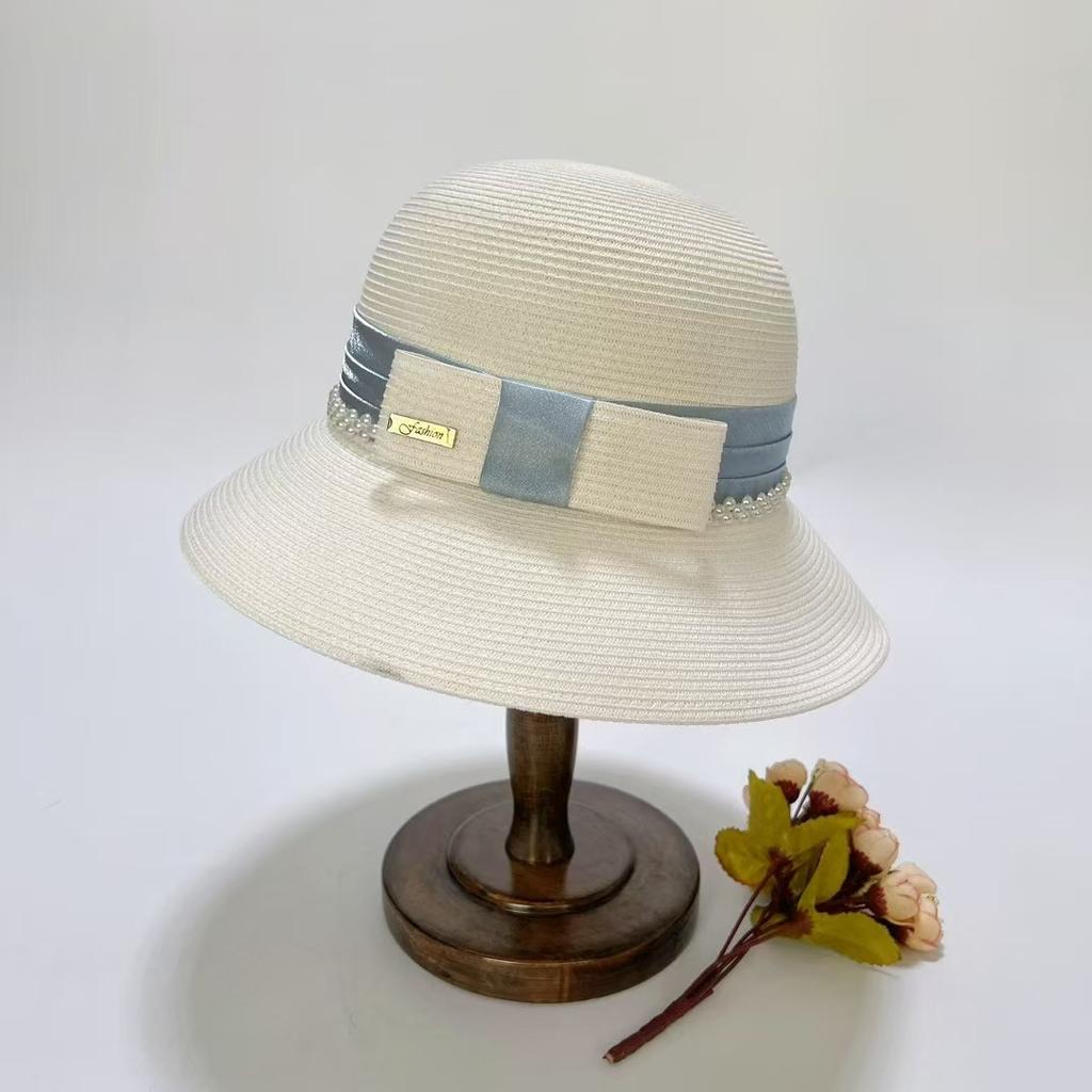 2025 New French Hat Women'S Summer Ice Hemp Silk Material Foldable Washable Elegant Top Hat Sunscreen Straw Hat