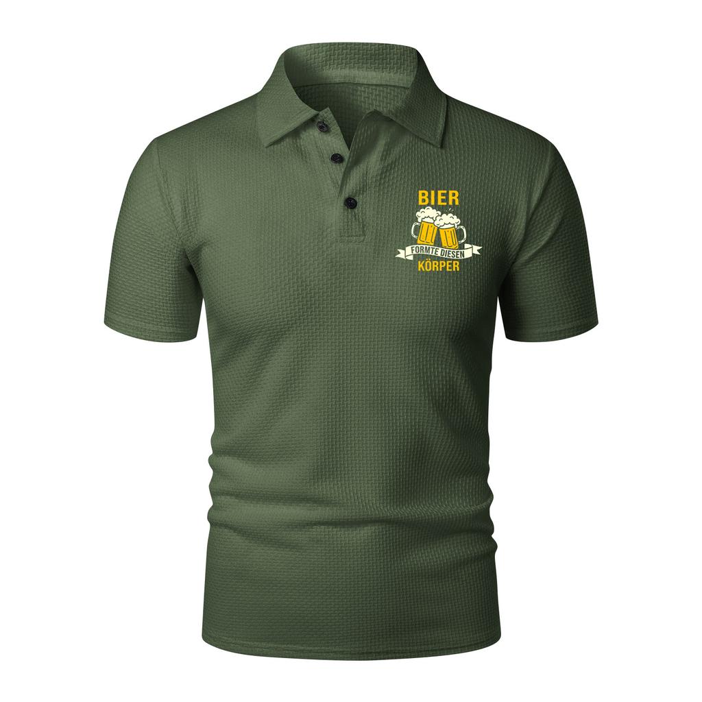 Men's Summer Polo Shirt Short Sleeve Ice Silk Material Casual Printed Top with Turn Down Collar for Daily Wear