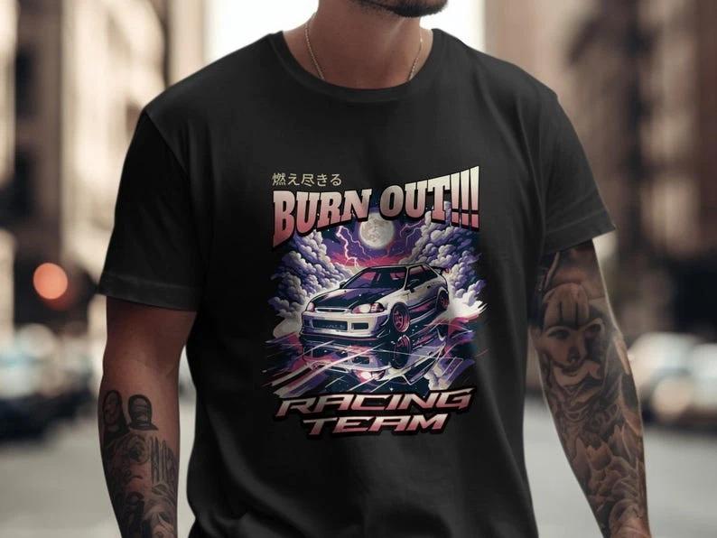 Burnout Japanese Car T-Shirt, Street Racing JDM Tee Japanese Car Culture Gift S
