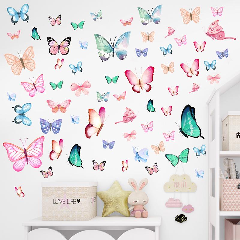 Overseas Trade Glow In The Dark Wall Stickers, Pink Blue Green Butterfly Design, Girls Bedroom Kids Room, Kindergarten