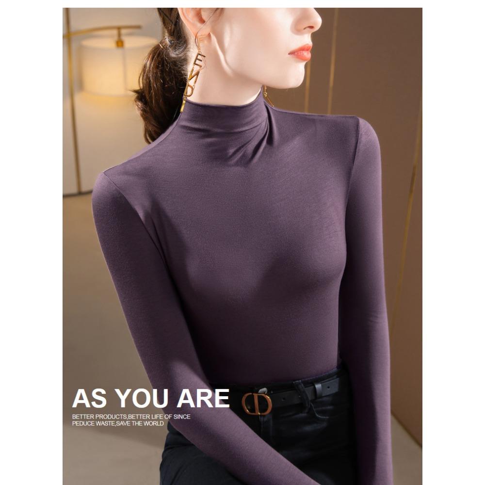Women Mock Neck Modal Long Sleeve Tee Fleece Lined Thick Warm Base Layer Top