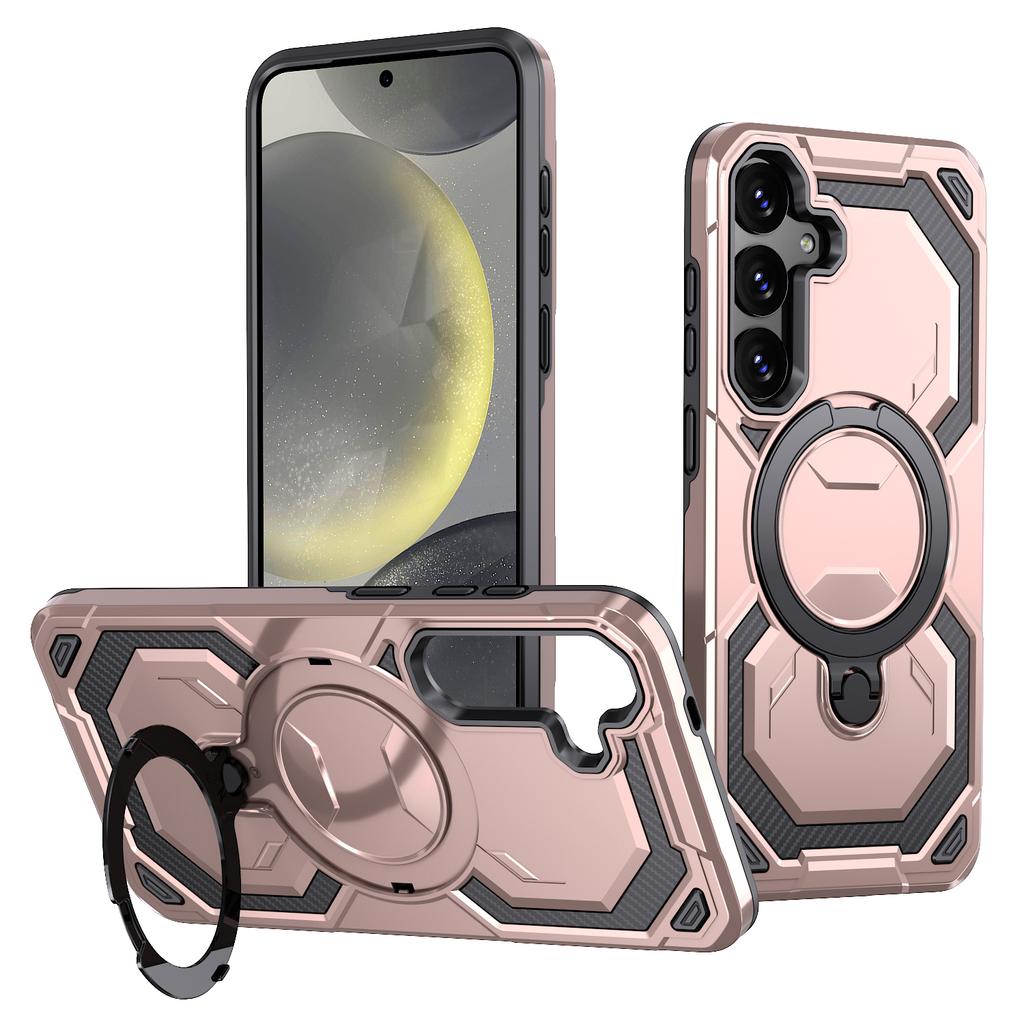 For Samsung Galaxy S24+ Magnetic Case Ring Kickstand PC + TPU Hybrid Phone Cover