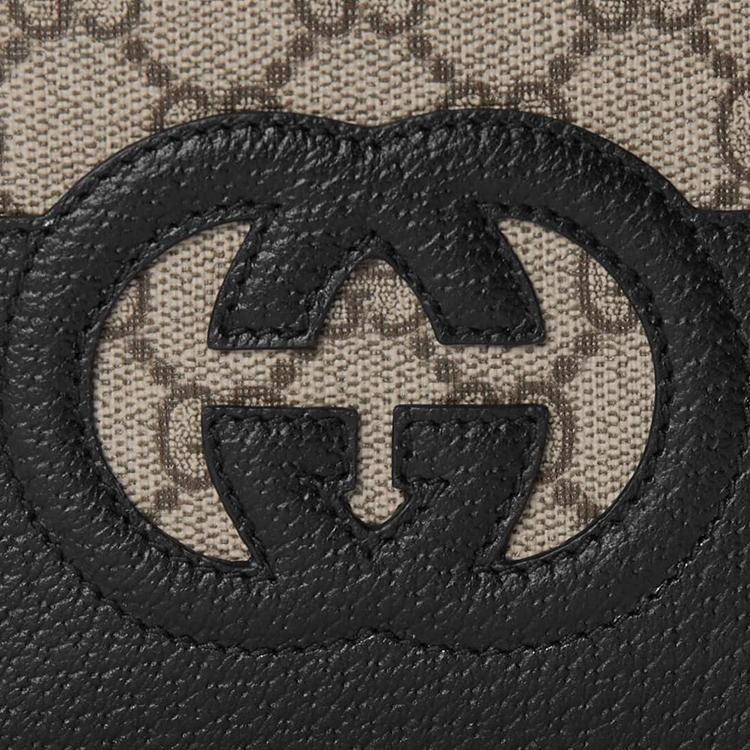 Gucci Portofel Pânză și Piele cu Logo Dublu G Gol Împletit Portofel Bărbați Negru Abanos 701420-K9GSG-9769