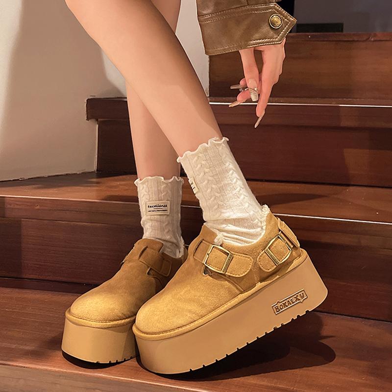 Platform Women Snow Boots Suede Flats Shoes Woman 2025 Trend Fashion Winter New Warm Cozy Dress Buckle Short Plush Boots Mujer