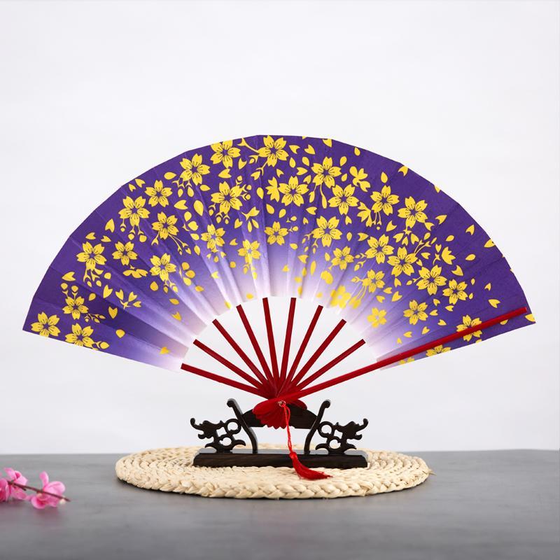 Ancient Chinese Style Golden Portable Folding Fan Bamboo Ribs Japanese Decor Stage Fan Girl Hanfu Dance Performance Hand Fan