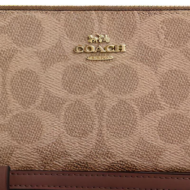 Coach 19 Cierre de Cremallera con Logo Metálico Cartera de Lona Recubierta Regular para Mujer Color Canela con Canela Marrón y marrón