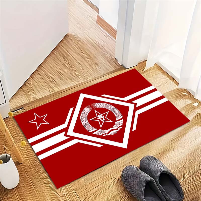 Red White Star Wreath Symbol Print Area Rug, Non Slip Soft Floor Mat Living Room Bedroom Home Decor Indoor Carpet
