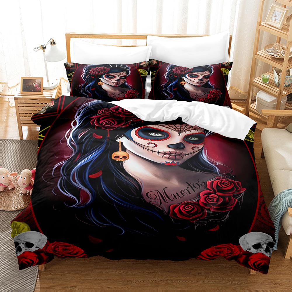 Kaufe 3D-Einzel-/Doppelbett-Schädel-Bettwäsche-Set, Halloween-Daunen-Bettbezug, 2/3-teilig, DE135 * 200, volle Größe, Jungenzimmer, erschreckende weiche Heimtextilien zum Preis ab 20