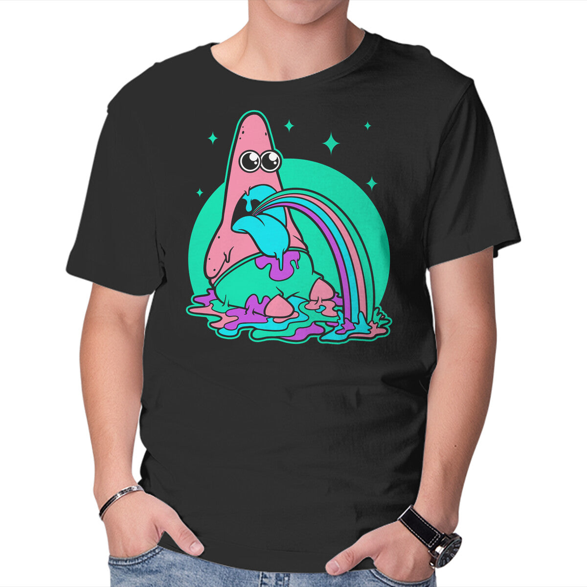 Unisex Crew Neck T-Shirt Star Cartoon Psychedelic Graphic Short Sleeve Casual Tee S
