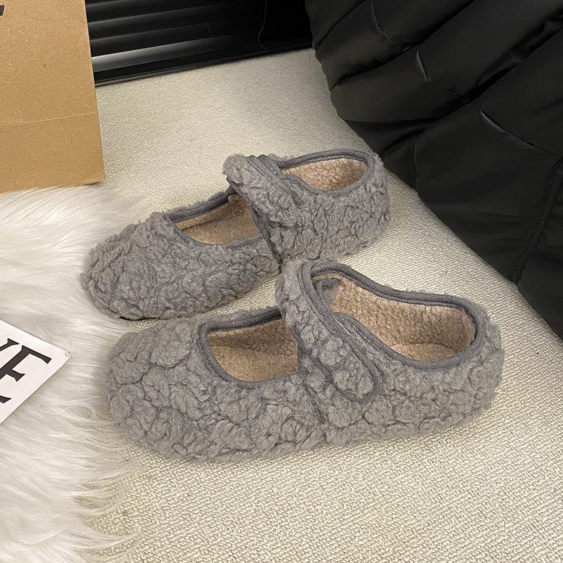 Mao Mao Shoes Women Wear In Autumn and Winter 2025 New Korean Version Fashion One-word Buckle Lamb Wool Velvet Flat Cotton Shoes