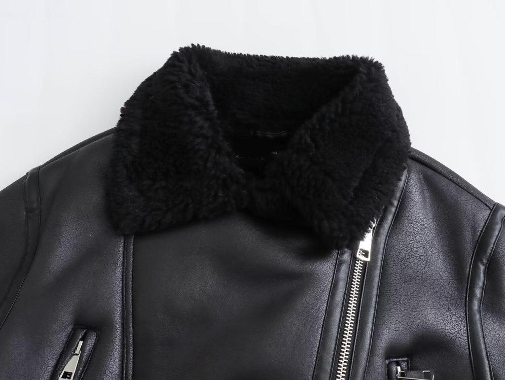 Double-Sided Thick Jacket with Zipper Accent: Turn-Down Collar European & American Women's Fashion