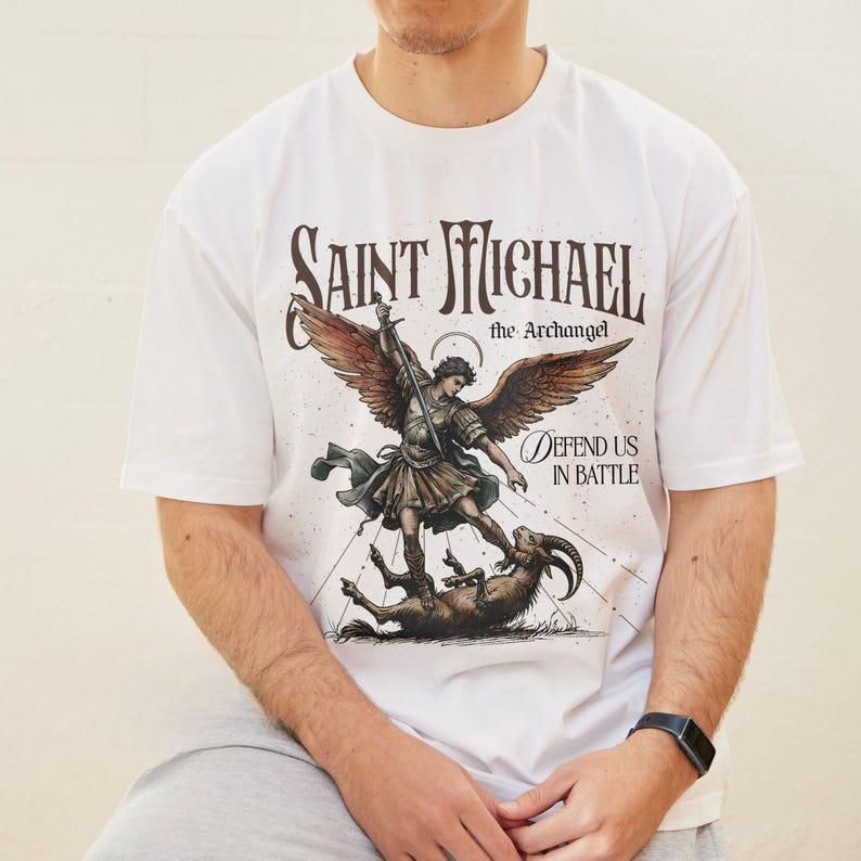 St. Michael Archangel Comfortable Colored Shirt Christian Religious T-shirt Defend Us Fight Catholic Clothing Men Gift Tops