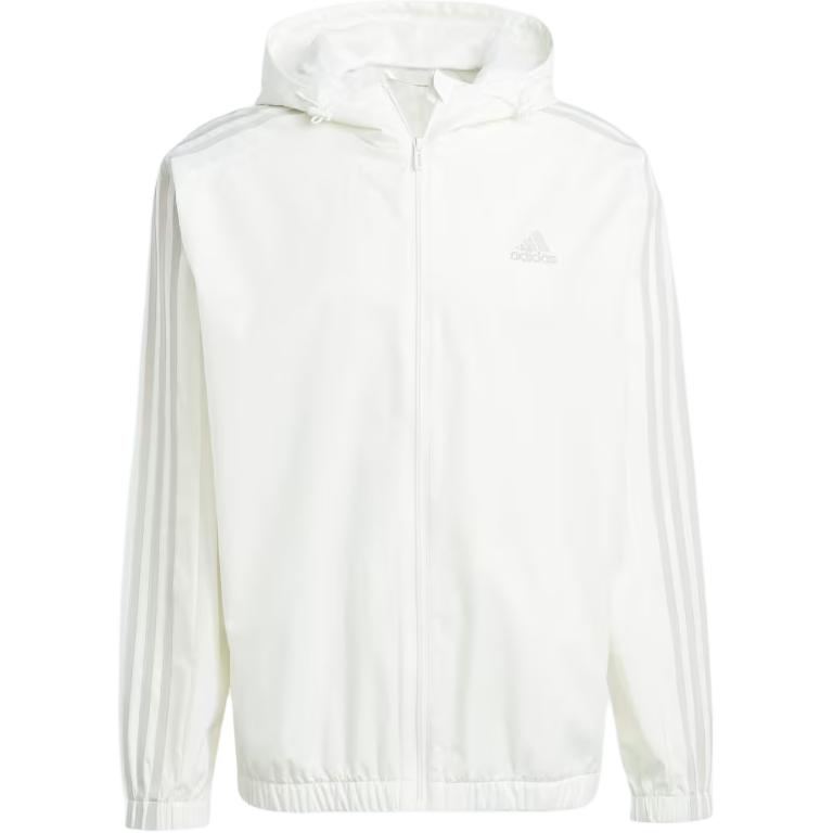 Adidas Essential 3S Logo Stripe Soft Comfortable Casual Hooded Woven Windbreaker Men Outerwear Off-White IS1359