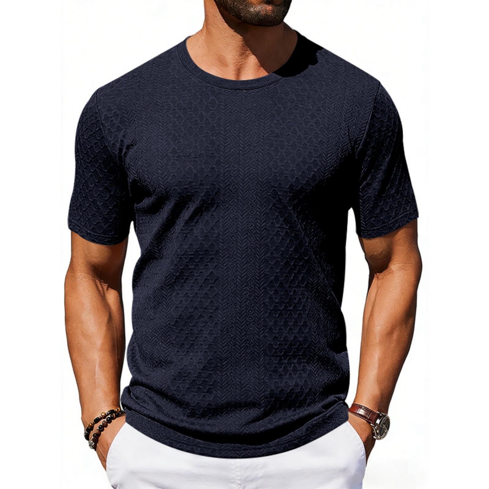 Men s Casual And Fashionable -color Textured T-shirt With Round Neck And Short Sleeves XXXL