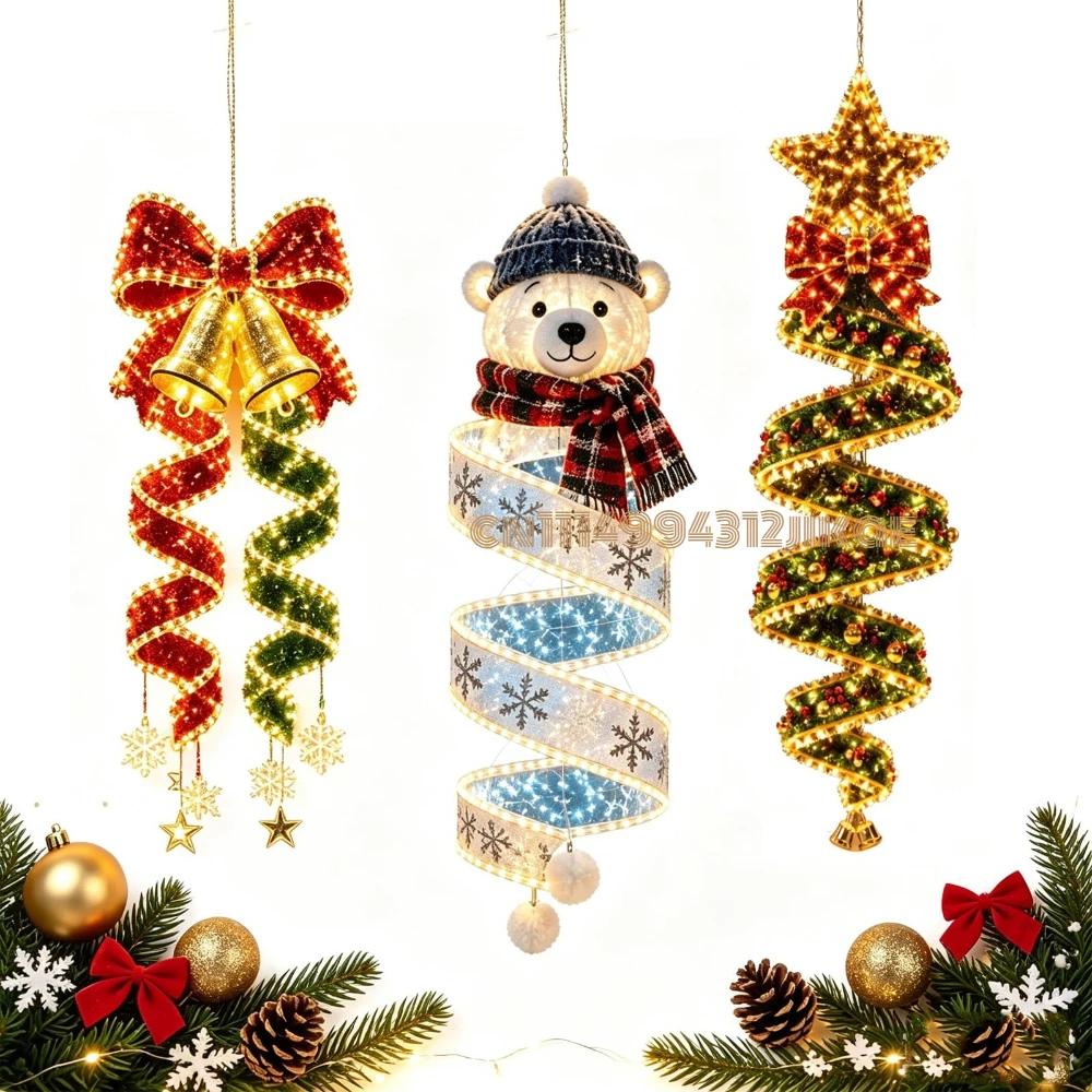 Christmas Magic Spiral Hanging LED Light Collection Vertical Suspended Spiral, Bow Tie Star Polar Bear, For Christmas Porch
