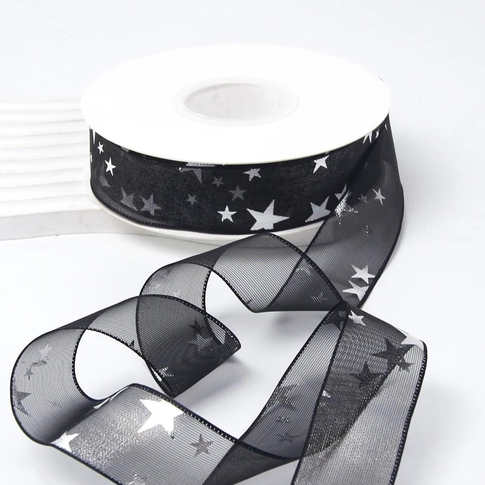 

2.5cm Star Silk Ribbon Woven Tape DIY Decor Creative Floral Bouquet Ribbon чорний