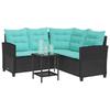 Garden Sofa Set with Cushions 2 pcs Black and Turquoise Poly Rattan