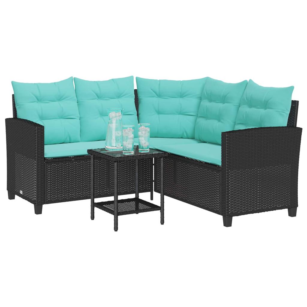 Garden Sofa Set with Cushions 2 pcs Black and Turquoise Poly Rattan