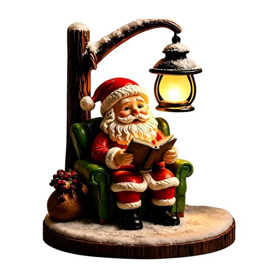 Ambient Lighting for Bar Christmas Santa Claus Reading Lantern, Snowman Elk LED Night Light with Warm Bedside Kids Room Glow, USB Resin Tabletop Decor