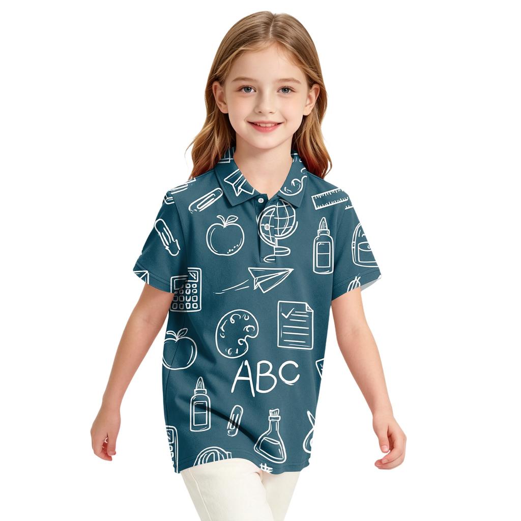 Girls Casual Short Sleeve Print School Uniform T-Shirt for Back to School and Everyday Wear