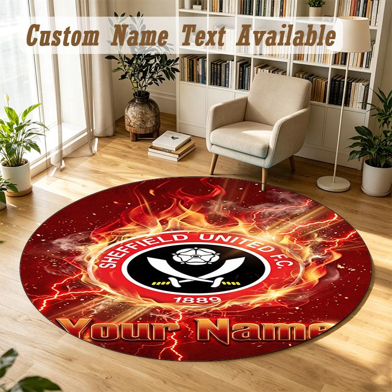 Round Rug Custom NameSheffield United FC Pattern Non Slip Carpet Home Floor Decor