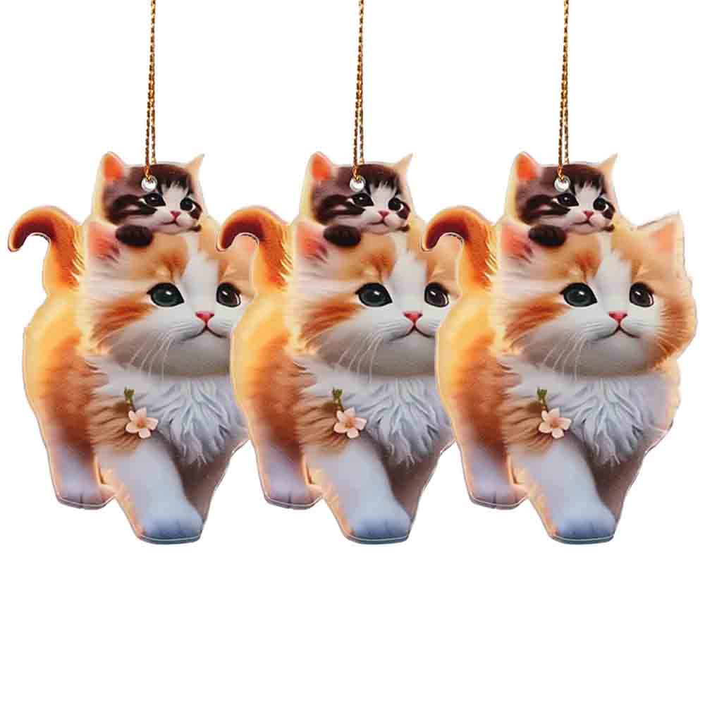 Cute Cat Car Pendant 3D Acrylic Flat Decoration Pendant Car Rearview Mirror Backpack Simulated Animals Decorative Accessories