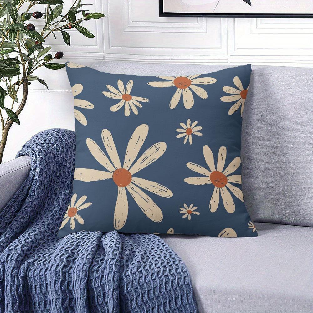 Daisy Blue Square Jacquard Pillow Cover for Sofa Office Waist Cushion Cover Home Decorative Pillowcase